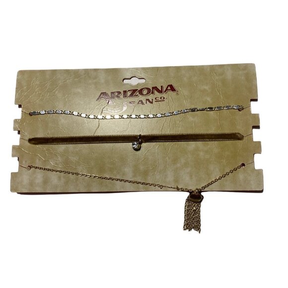 Arizona Jean Co 3 Pc Anklet Set Gold Tone & Rhinestone Multilayer Chains & Charm - Picture 1 of 5